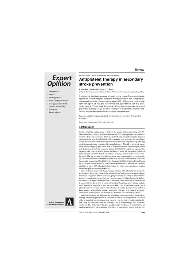 (PDF) Antiplatelet therapy in secondary stroke prevention