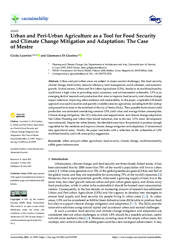 (PDF) Urban and Peri-Urban Agriculture as a Tool for Food Security and ...