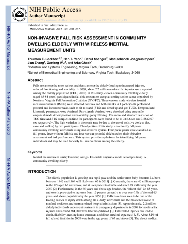 (PDF) Non-invasive fall risk assessment in community dwelling elderly ...