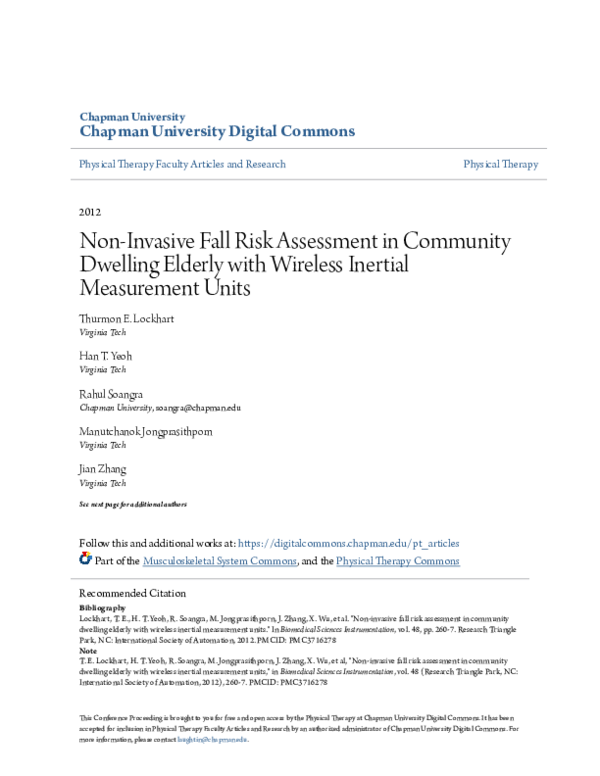(PDF) Non-invasive fall risk assessment in community dwelling elderly ...