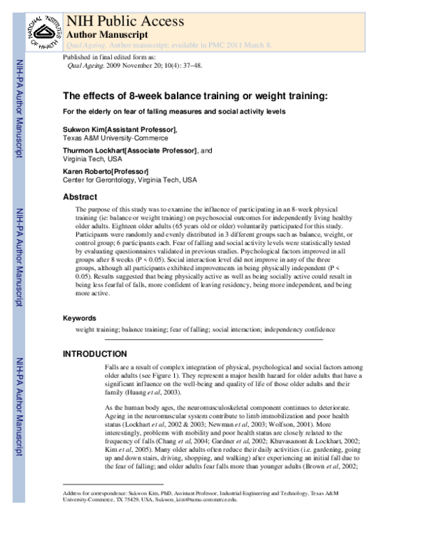 (PDF) The effects of 8-week balance training or weight training: For ...