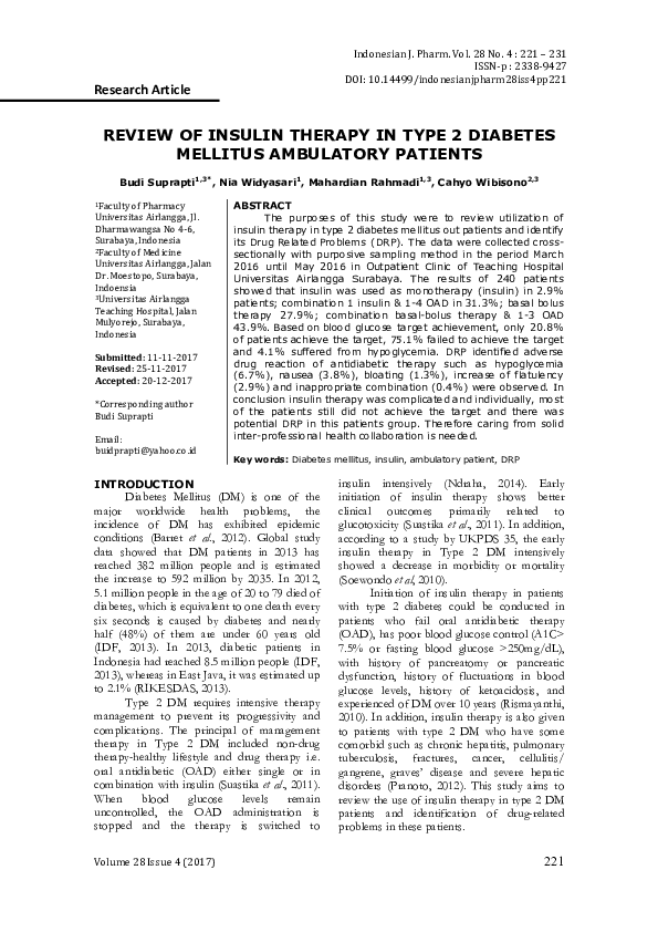 (PDF) Review of Insulin Therapy In Type 2 Diabetes Mellitus Ambulatory ...