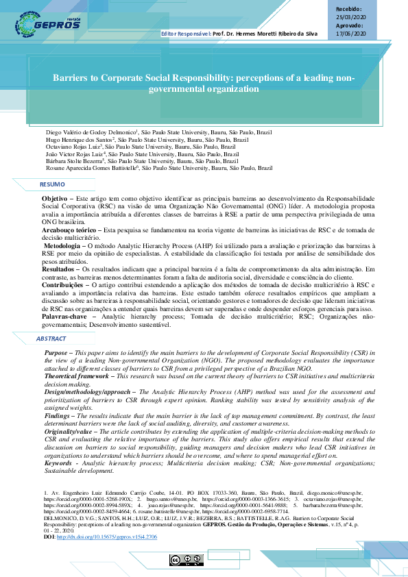 (PDF) Barriers to Corporate Social Responsibility: perceptions of a ...