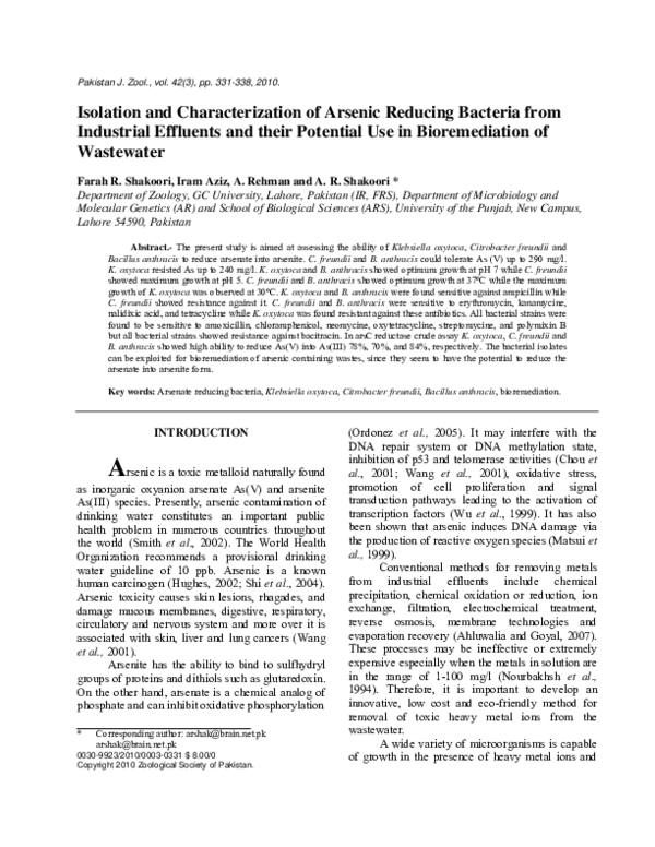 (PDF) Isolation and characterization of arsenic reducing bacteria from ...