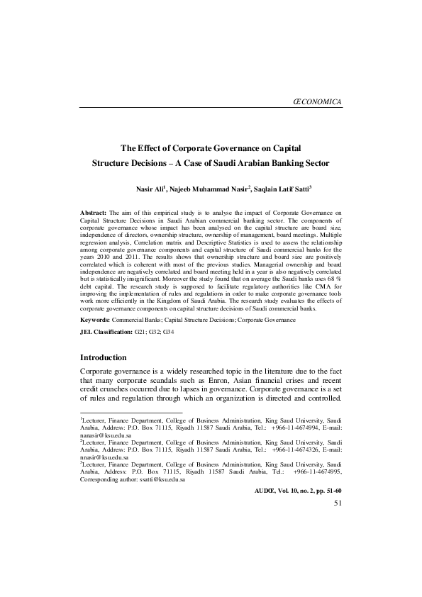 (PDF) The Effect of Corporate Governance on Capital Structure Decisions ...