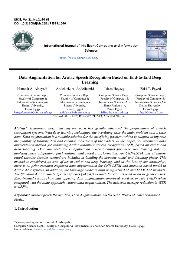(PDF) Data Augmentation for Arabic Speech Recognition Based on End-to ...
