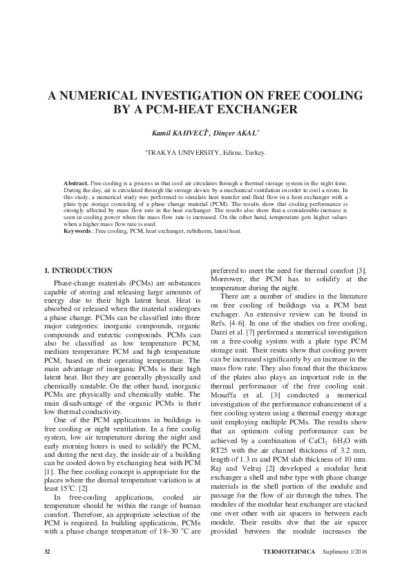 (PDF) A Numerical Investigation on Free Cooling by a PCM-Heat Exchanger