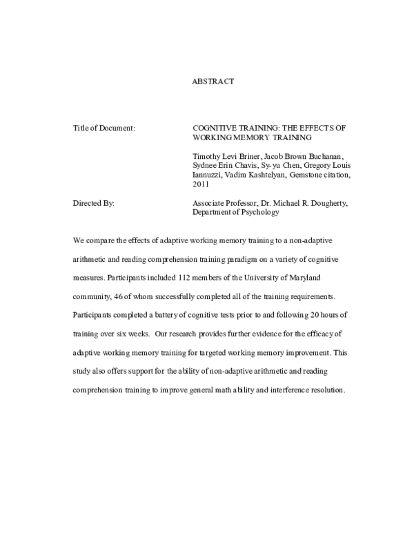 (PDF) Cognitive training: the effects of working memory training ...