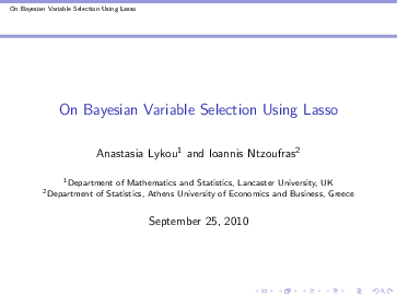 (PDF) On Bayesian Variable Selection Using Lasso On Bayesian Variable ...