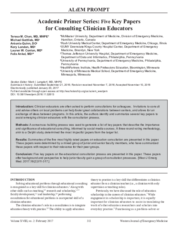 (PDF) Academic Primer Series: Five Key Papers for Consulting Clinician ...
