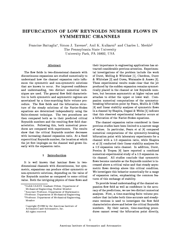 (PDF) Bifurcation of Low Reynolds Number Flows in Symmetric Channels