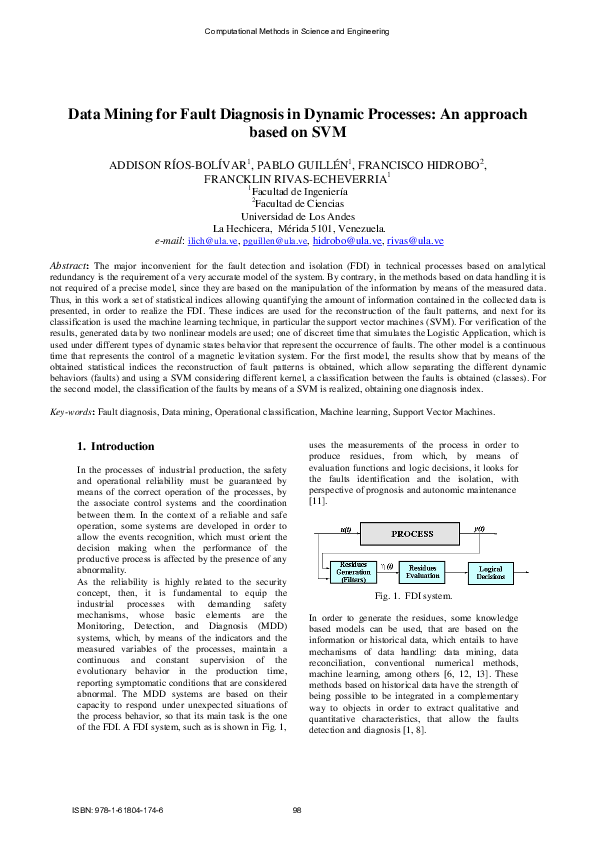 (PDF) Data Mining for Fault Diagnosis in Dynamic Processes : An ...