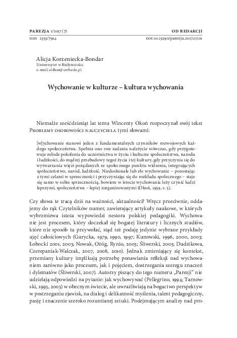 (PDF) Wychowanie w kulturze – kultura wychowania