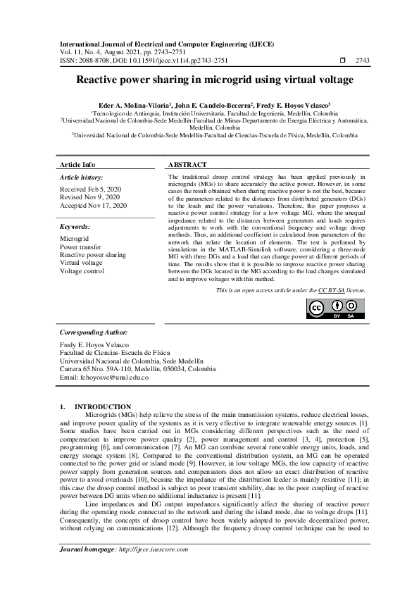 (PDF) Reactive power sharing in microgrid using virtual voltage
