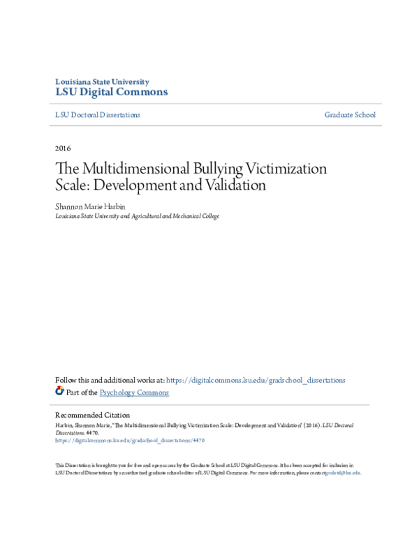 (PDF) Multidimensional Bullying Victimization Scale: Development and ...