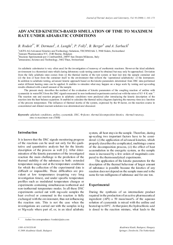 (PDF) Advanced kinetics-based simulation of time to maximum rate under ...