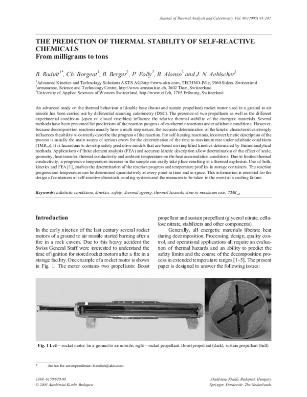 (PDF) The prediction of thermal stability of self-reactive chemicals