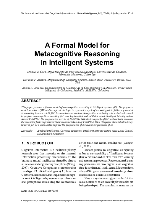 (PDF) A Formal Model for Metacognitive Reasoning in Intelligent Systems