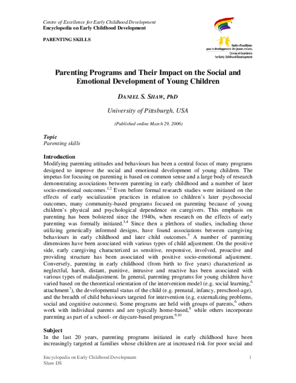 (PDF) Parenting programs and their impact on the social and emotional ...