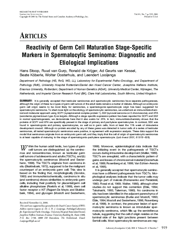 (PDF) Reactivity of Germ Cell Maturation Stage-Specific Markers in ...