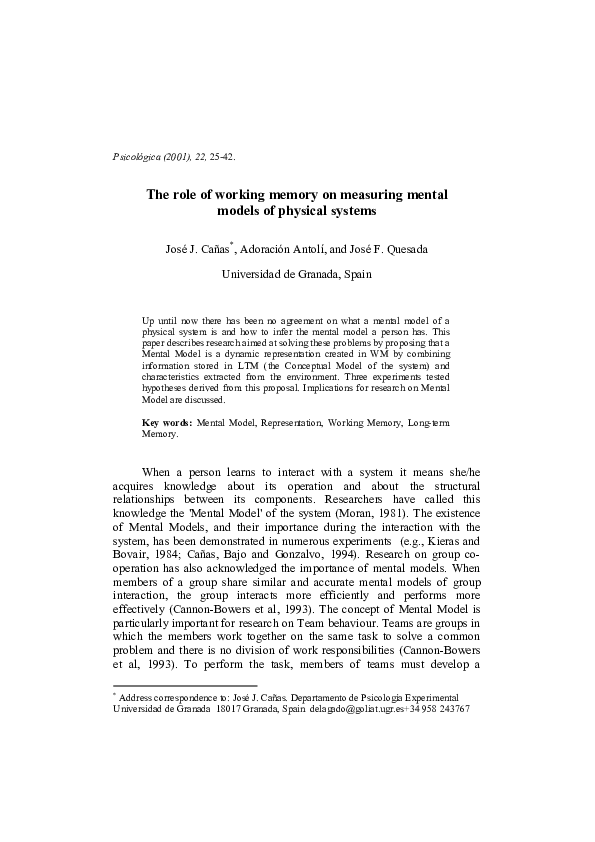 (PDF) The role of working memory on measuring mental models of physical ...