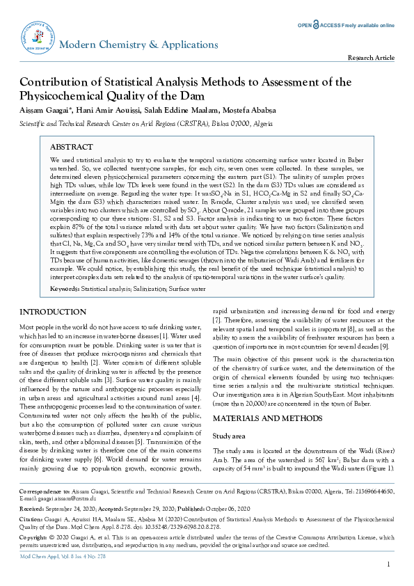(PDF) Contribution of Statistical Analysis Methods to Assessment of the ...