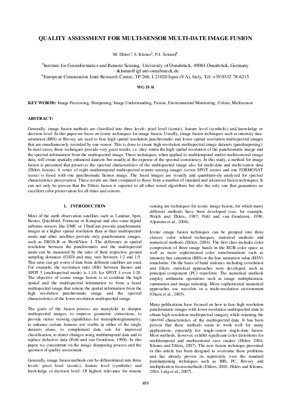 (PDF) Quality Assessment for Multisensor Multi-Date Image Fusion