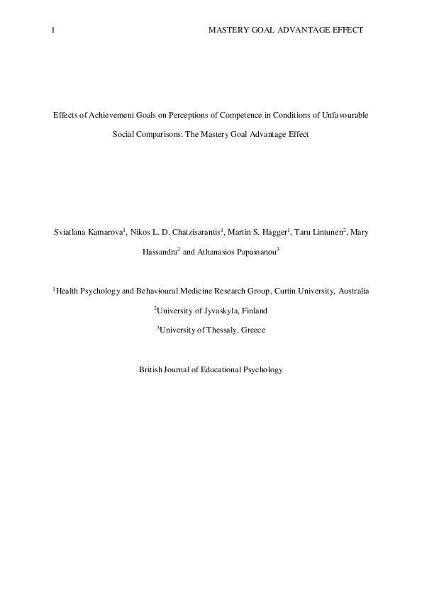 (PDF) Effects of achievement goals on perceptions of competence in ...
