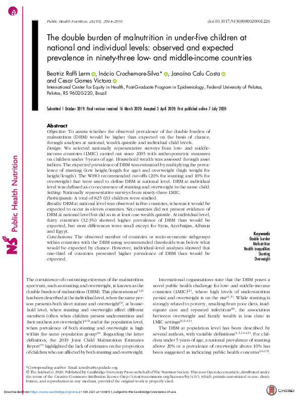 (PDF) The double burden of malnutrition in under-five children at ...