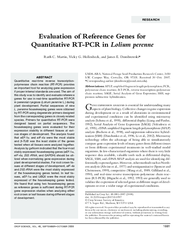 (PDF) Evaluation of Reference Genes for Quantitative RT-PCR in