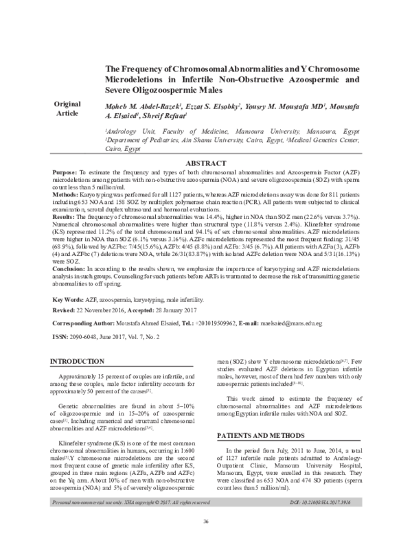 (PDF) The Frequency of Chromosomal Abnormalities and Y Chromosome ...