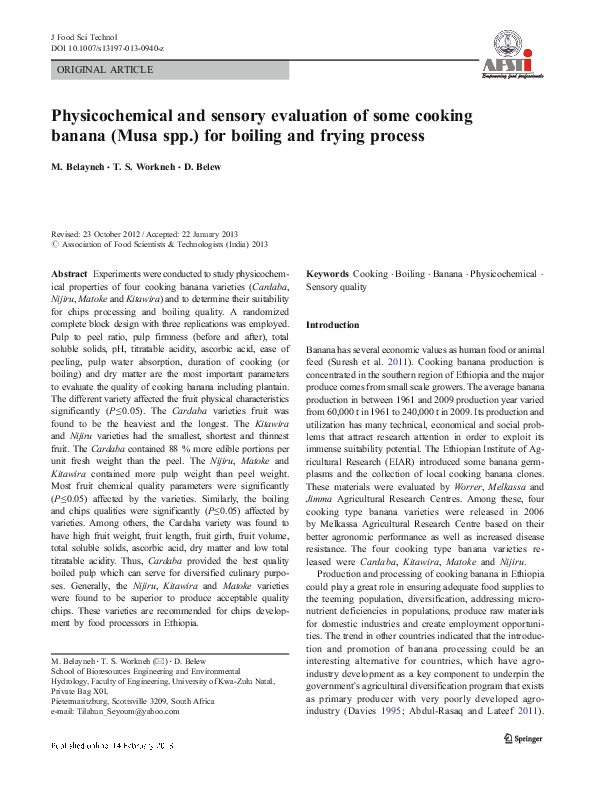 (PDF) Physicochemical and sensory evaluation of some cooking banana ...
