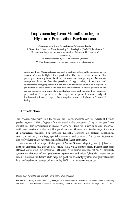 (PDF) Implementing Lean Manufacturing in High-mix Production ...