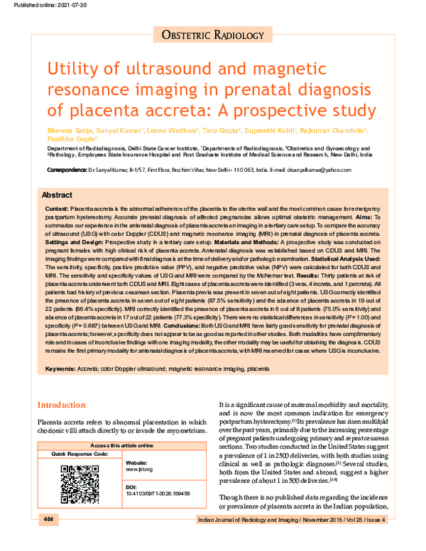 (PDF) Utility of ultrasound and magnetic resonance imaging in prenatal ...