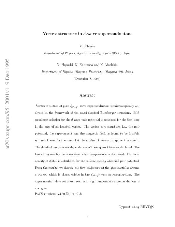 (PDF) Vortex structure in d-wave superconductors