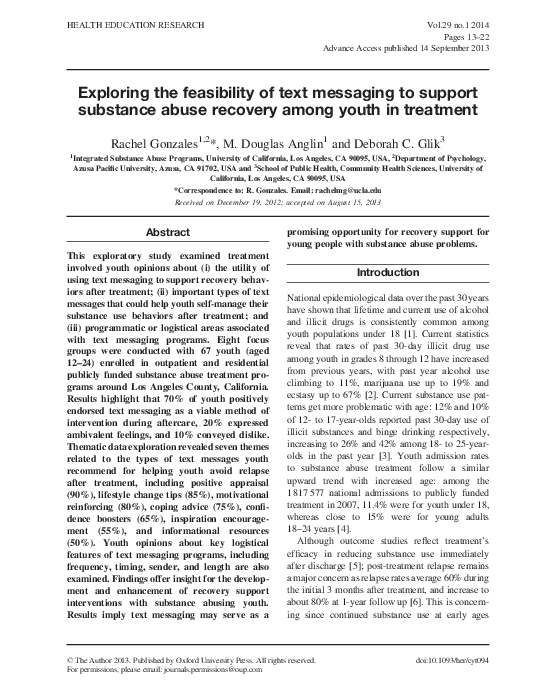 (PDF) Exploring the feasibility of text messaging to support substance ...