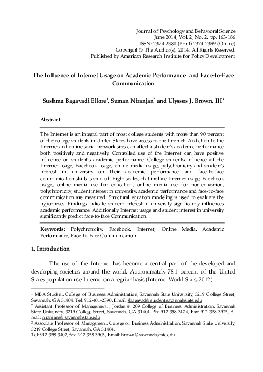 (PDF) The Influence of Internet Usage on Academic Performance and Face ...
