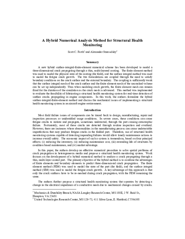 (PDF) A Hybrid Numerical Analysis Method for Structural Health Monitoring