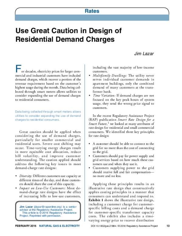 (PDF) Use Great Caution in Design of Residential Demand Charges