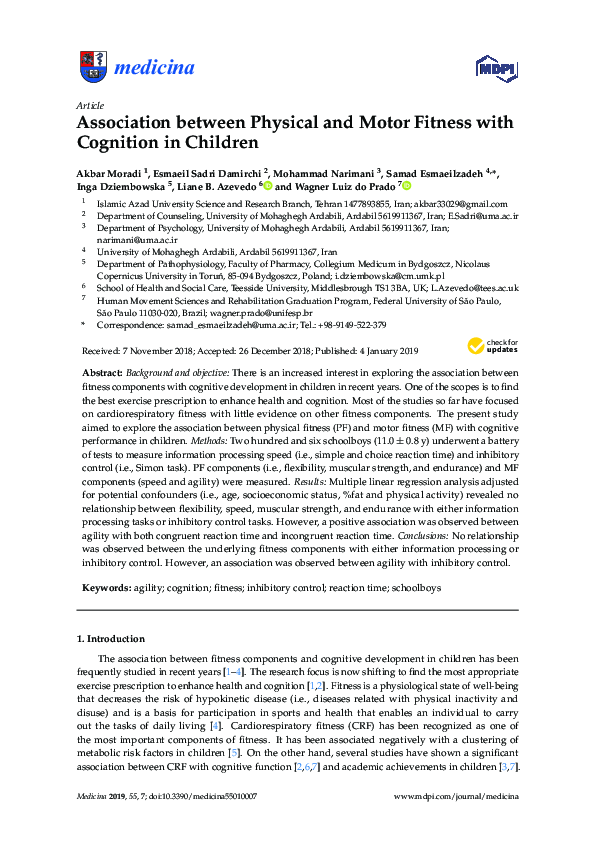 (PDF) Association between Physical and Motor Fitness with Cognition in ...