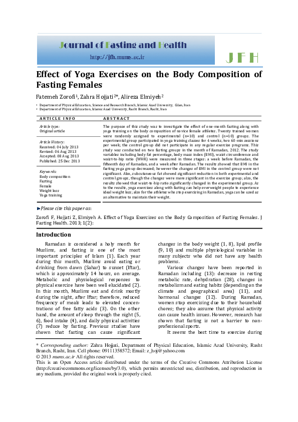 (PDF) Effect of Yoga Exercises on the Body Composition of Fasting Females