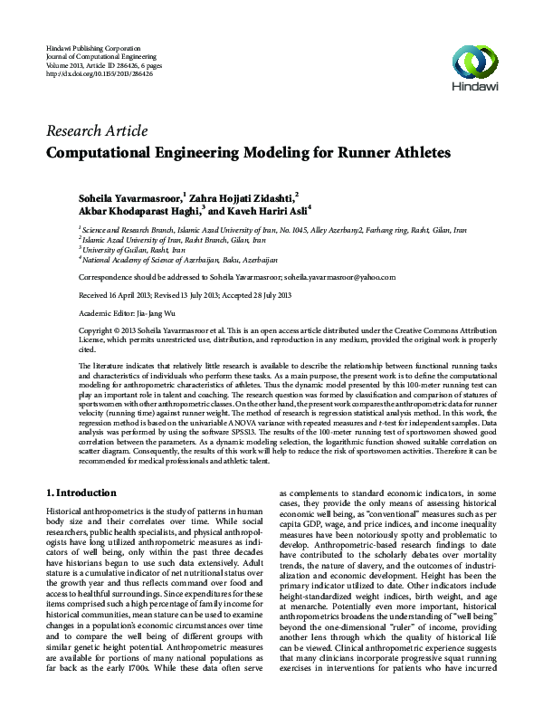 (PDF) Computational Engineering Modeling for Runner Athletes