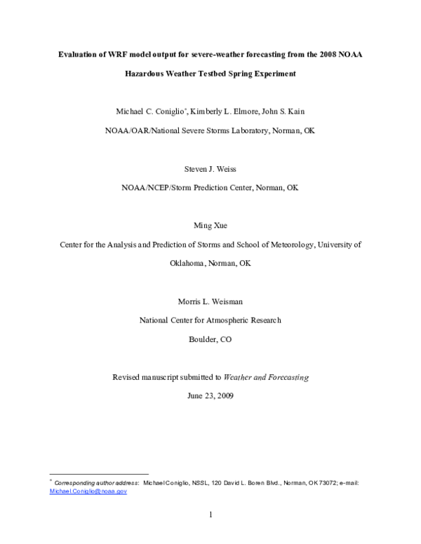 (PDF) Evaluation of WRF model output for severe-weather forecasting ...