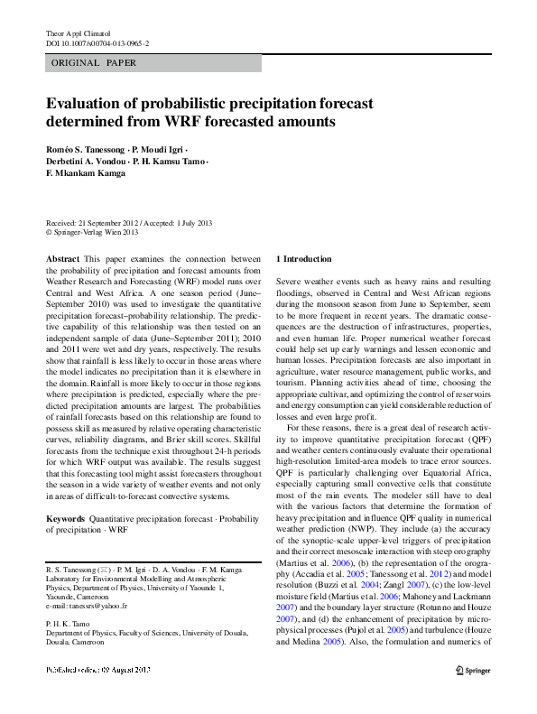 (PDF) Evaluation of probabilistic precipitation forecast determined ...