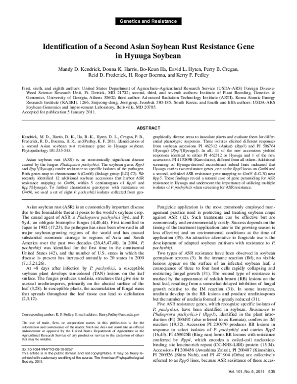 (PDF) Identification of a second Asian soybean rust resistance gene in ...