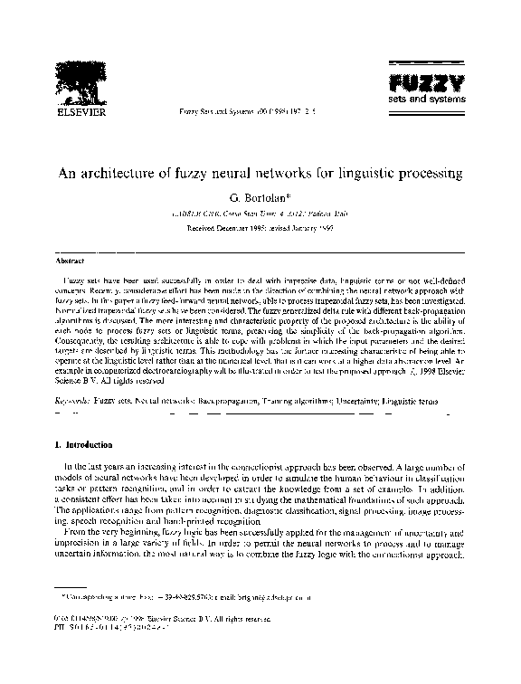 (PDF) An architecture of fuzzy neural networks for linguistic processing