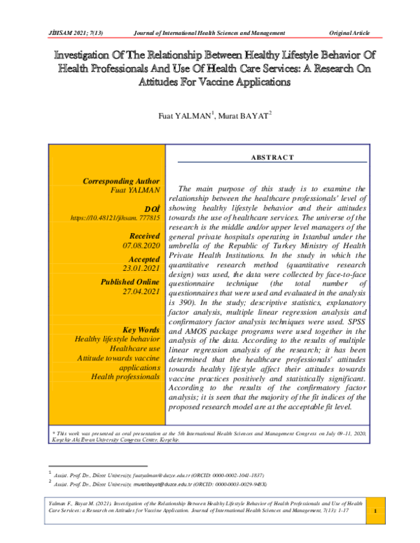 (PDF) Investigation of the Relationship Between Healthy Lifestyle ...