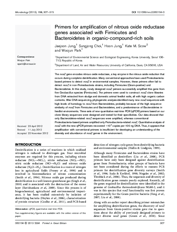 (PDF) Primers for amplification of nitrous oxide reductase genes