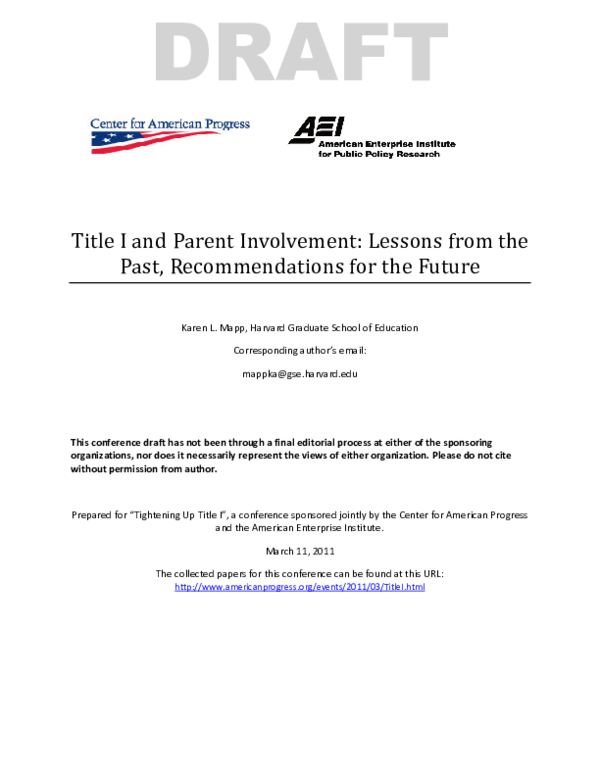 (PDF) DRAFT Title I and Parent Involvement: Lessons from the Past ...