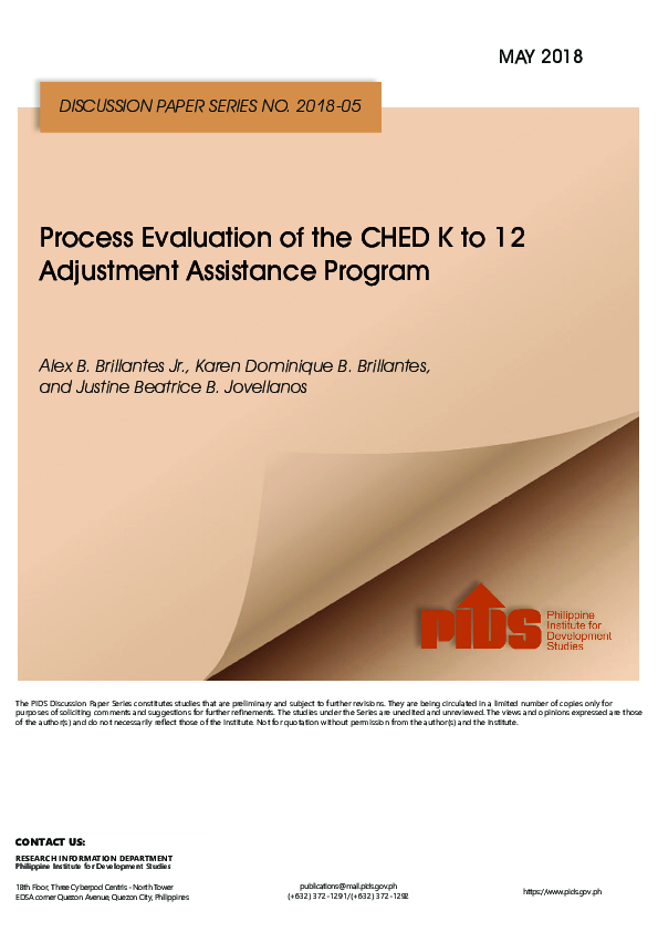 (PDF) Process evaluation of the CHED K to 12 adjustment assistance program